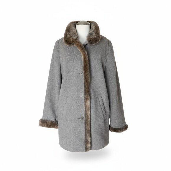 J. Jill Wool Blend Coat with Faux Fur Trim Gray Brown Size Large - Picture 1 of 10